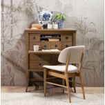 Block & Chisel beige linen upholstered dining chair with oak wood legs