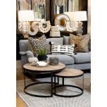 Block & Chisel round reclaimed wood nesting tables with iron base