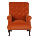 Adele Armchair - Deep tufted armchair with wooden legs in orange