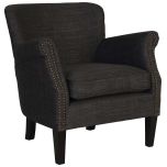 Block & Chisel charcoal linen upholstered boudoir chair with rubber wood legs
