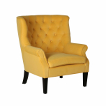mustard upholstered chair with deep buttoned back 