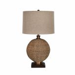 natural rope round lamp base with linen shade