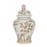 Ceramic ginger jar with pink and green floral print 
