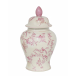 Ceramic ginger jar with pink bird print 