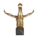 golden driver in mid air statue in mini plinth