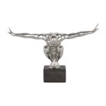 Silver male figure in sitting position with hands wide