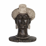 African tribal head statue with cream headgear and dark skin