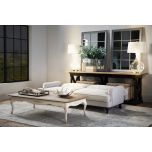Block & Chisel beige upholstered sofa bed with wooden legs