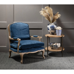blue velvet Bodine armchair with oak frame Chateau collection