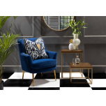 Blue velvet upholstered occasional chair with gold legs