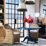 Block & Chisel round weathered oak table with blue lacquer