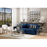 Block & Chisel blue velvet upholstered sofa with metal legs