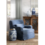 blue chenille upholstered slipcover chair 