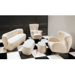 Ivory Bouclé oval ottoman