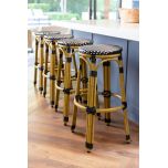 Block & Chisel black and white PE rattan barstool with Aluminium Bamboo frame