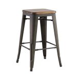 Russell Barstool - Mild steel grey black legs with wooden seating on top