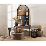 Round metal frame side table with stone top