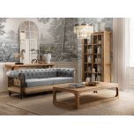 deconstructed chesterfield style sofa with wooden frame