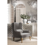 Grey velvet wingback chair with oak legs Château collection