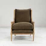 French style wingback chair with rattan detail