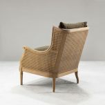French style wingback chair with rattan detail