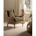 French style wingback chair with rattan detail