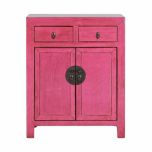 pink lacquered chinese cabinet 2 door 2 drawers