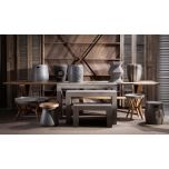 Block & Chisel round concrete stool with pattern detail