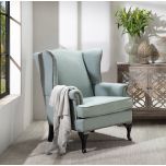 Block & Chisel natural duck egg linen upholstered wingback chair with rubber wood legs
