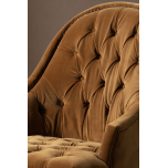 Deco chair upholstered in gold velour with deep buttoned detail, oak legs and castors Château Collection