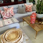 Block & Chisel ikat red orange pattern scatter cushion back
