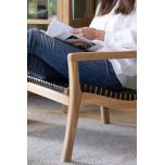 Block and chisel teak and leather armchair