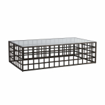 metal and glass top coffee table caged like base