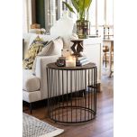 metal and wood round side table 