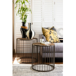 metal and wood round side table 