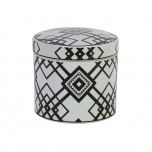 black and white ceramic jar with lid