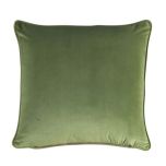 Green ikat print scatter cushion with green velvet backing 