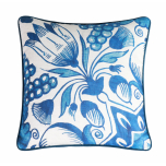 blue flower print cushion with blue velvet backing