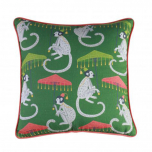 green cushion with monkey umbrella print 