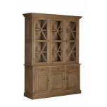 Oak display cabinet with 3 glass doors and drawers