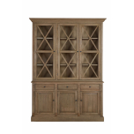 Oak display cabinet with 3 glass doors and drawers