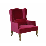 pink velvet upholstered wingback with oak legs Château collection