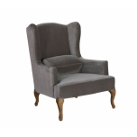 Grey velvet wingback chair with oak legs Château collection