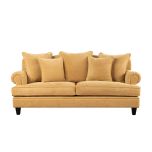 3 seater sofa upholstered in mustard velvet