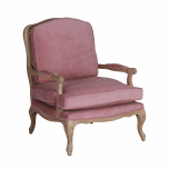 French style armchair in pink velvet with rattan back