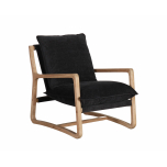 Accent chair upholstered in black with oak frame