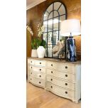 white sideboard with 10 drawers and wooden top