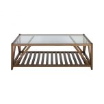 Block & Chisel rectangular solid antique weathered coffee table with a glass top