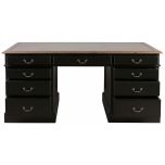 Block & Chisel antique weathered oak pedestal desk with matt black finish