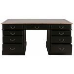 Block & Chisel antique weathered oak pedestal desk with matt black finish